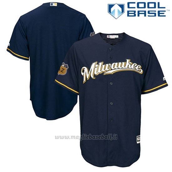 Maglia Baseball Uomo Milwaukee Brewers Blu 2017 Allenamento Primaverile Cool Base